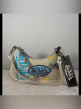 Von Dutch Beige Shoulder Bag with Blue Logo Accents